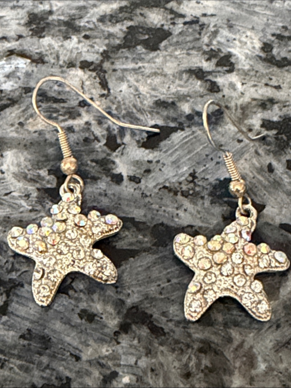 Crystal Starfish Iridescent Silvertone Necklace & Earrings Coastal Glam - Picture 4 of 6